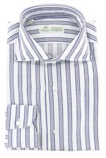 Luigi Borrelli Navy Blue Striped Cotton Shirt - Slim - 275
