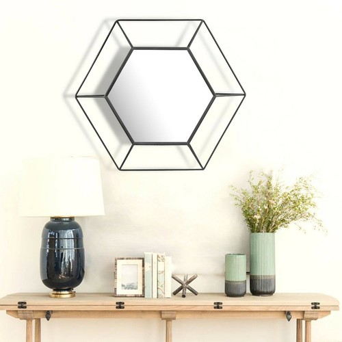 23.7" x 20.7" Metal Hexagon Decorative Wall Mirror Black - Picture 6 of 6