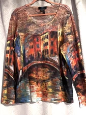 FDJ French Dressing Jeans Textured Colorful Knit Top w/Lace Women’s Size XXL