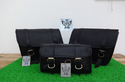 Genuine Leather 3 Motorcycle Black Saddlebags  Heavy Duty Tool Bag JMB 2025