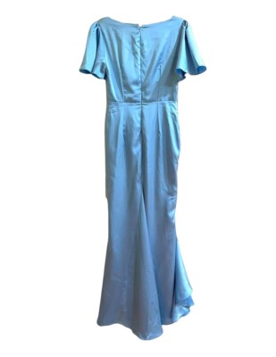 Lulus Chic Ruffled Maxi Dress Eternal Satin Light Blue Flutter Sleeve Gown  Sz M | eBay