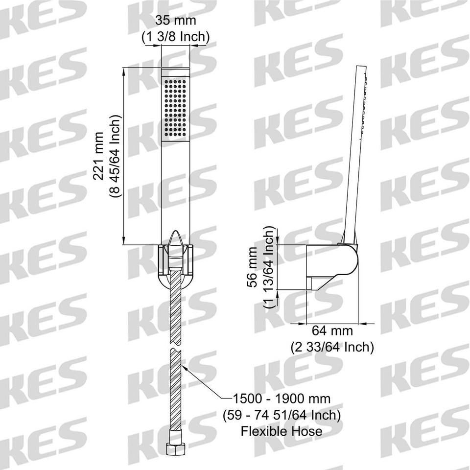 KES BRASS Handheld Shower Head with 1.5Meter Long Hose and Holder