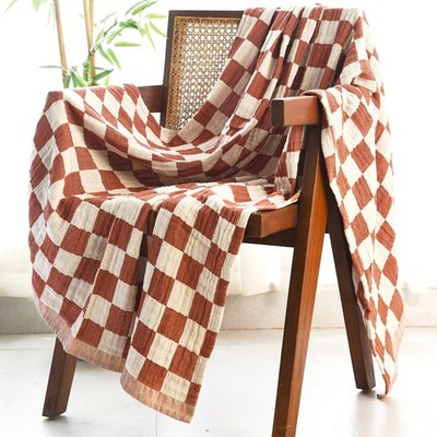 Folkulture 100% Cotton Throw Blanket, Rust Checks, 50x60in, Soft, Lightweight, T