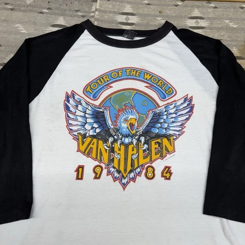 Van Halen Concert Tour of the World Jersey 3/4 1980s vintage concert t-shirt, vintage, single stitch, B+ condition