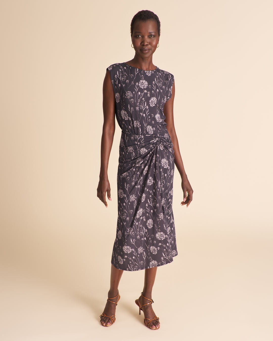 MM.LaFleur Dress XXL Zita 1.0 Printed Jersey Drape Wild Meadow Charcoal Ivory