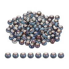 100Pcs 6mm Round Ceramic Porcelain Beads, Black Blue