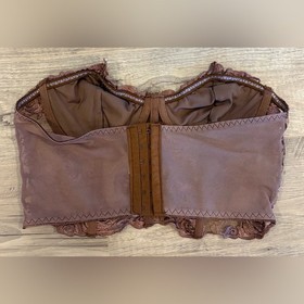 Romwe Floral Embroidered Mesh Corset Top Brown Wired Bustier Size M Sheer