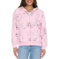 Disney Women  s Embroidered Zip Hoodie Pink Character Jacket - Mickey Mouse NEW