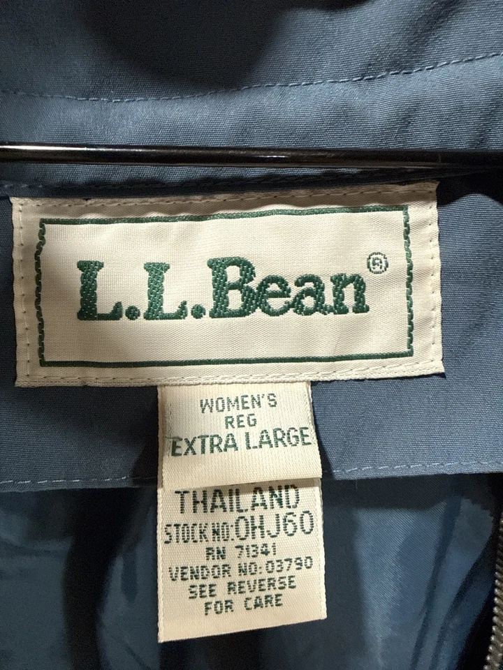 LL Bean Coat Womens XL Teal Blue Hooded Long Raincoat Trench Duster Vintage - Image 2 of 4