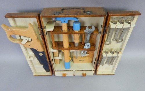 Vintage child kid size carpentry wood tool box set kit made in Poland 1960s - Picture 2 of 4