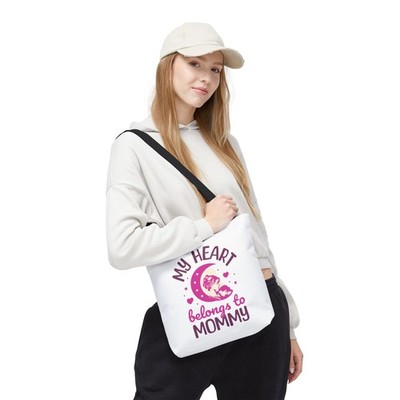 My Heart Belongs to Mommy Tote Bag, Baby Moon Illustration, Pink Hearts Gift Bag