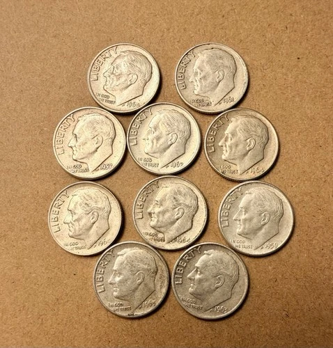 Roosevelt Dimes 90% Silver Pre 1965 $1 Face Value 10 U.S. Coins #6