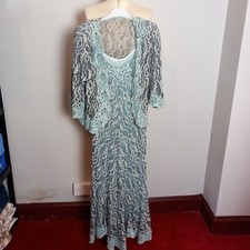 Women's Italy Boutique Aqua Blue Lacy Lace Dress & Matching Jacket UK Size L