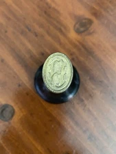 Antique Turned Wood Handle Bronze Stamp Wax Seal Monogrammed letter "H"
