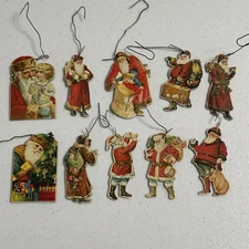 10 Vintage 70’s 80’s Merrimack Christmas Ornament Die Cut Cardboard Santa Clause