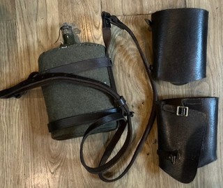 WW2 Original Home Guard Leather Gaiters and Water Bottle.