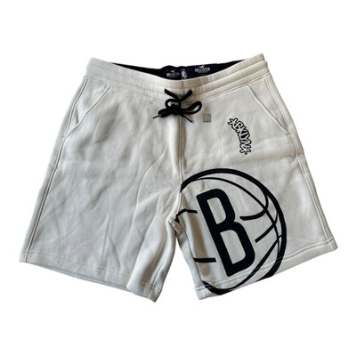 Hollister Hose Sporthose X NBA Brooklyn Nets Team Logos Baumwolle Beige Grösse L