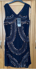 NEXT Navy Blue Delicate Embellished Sequin Sleeveless Dress - UK 10 New
