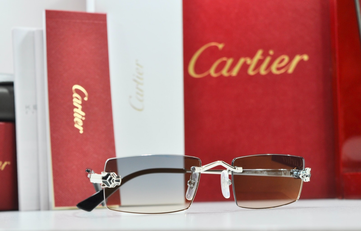 Cartier rimless sunglasses glasses decor Panthere silver Frame