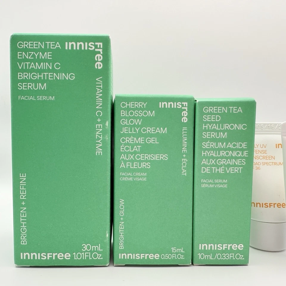 x7 Innisfree Té Verde Vitamina C Suero Flor de Cerezo Jalea Crema Protector Solar Set Foto 4 de 4