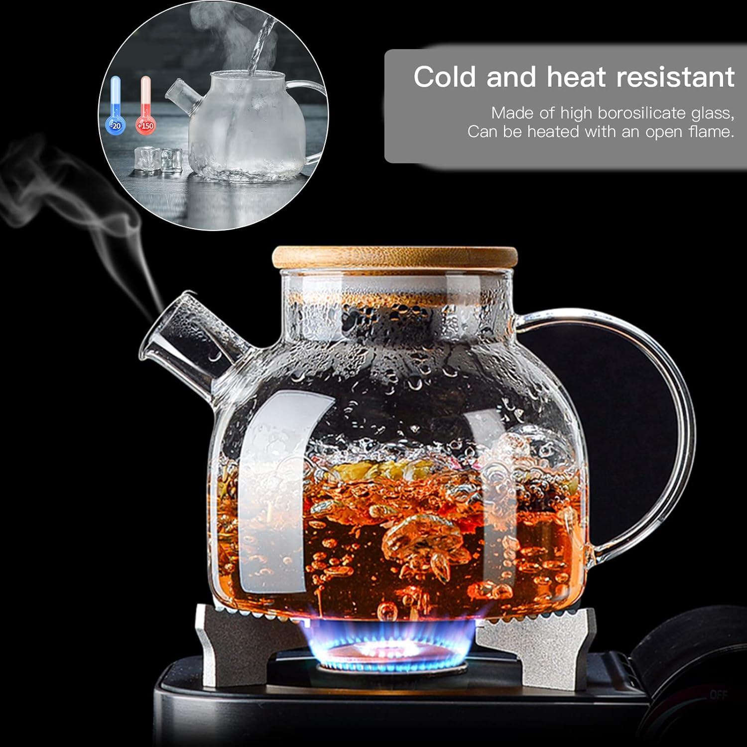 Glass Teapot 34Oz/1000Ml, Stovetop & Microwave Safe Borosilicate Tea Pot,Clear