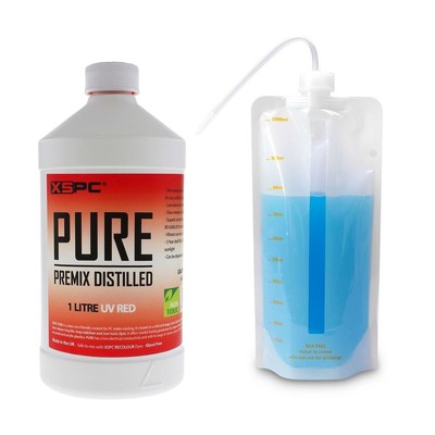 XSPC PURE Premix Distilled PC Coolant (1L) and Foldable Filling Bottle, UV Red