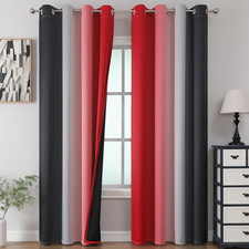 Black and Red 100 Blackout Curtains 84 Inches Long, Ombre Blackout Drapes for B
