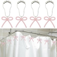 12 PCS Pink Bow Decorative Shower Curtain Hooks Rust Proof Cute Aesthetic Rings