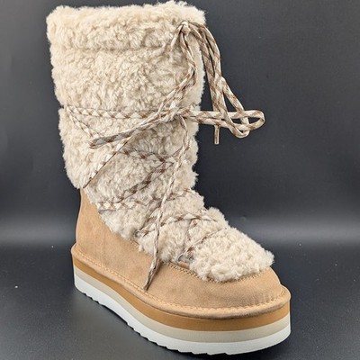 Madden Girl Hop-In Fab Boots Tan Shearling Sizes W 5 - 6.5 / Girls 3-5