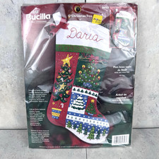 New Bucilla O' Christmas Tree Felt Stocking Kit 84757 Trees Sequins Sealed