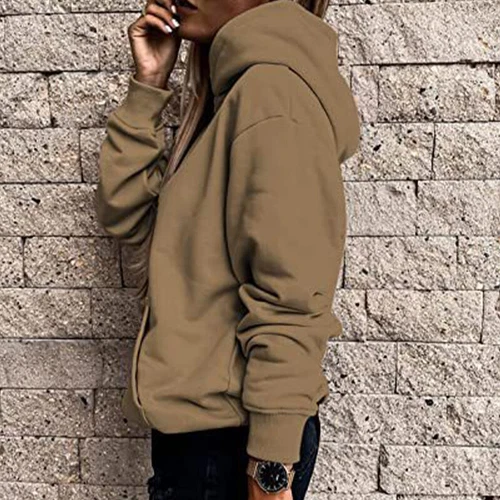 Ladies Loose Fit Long Sleeve Pullover Women Fall Warm With Pocket Hooded Tops - Picture 47 of 80