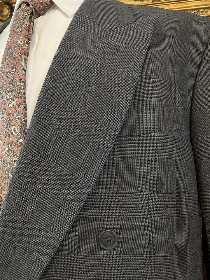 Blazer De Colección Yves St Laurent 46R Gris Glen Check Lana Doble Pecho Pico Solapa Foto 2 de 4