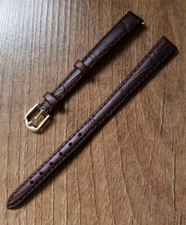 10mm VINTAGE APOLLO CLASSIQUE CROC GRAIN LEATHER BROWN LONG WATCH STRAP GOLD BUC