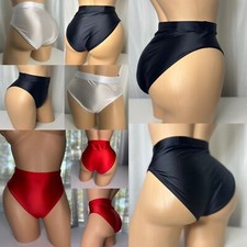 M 6 Shiny Second Skin Satin Spandex Hi Cut Leg Hi Waist Brief Panty 3pc Lot