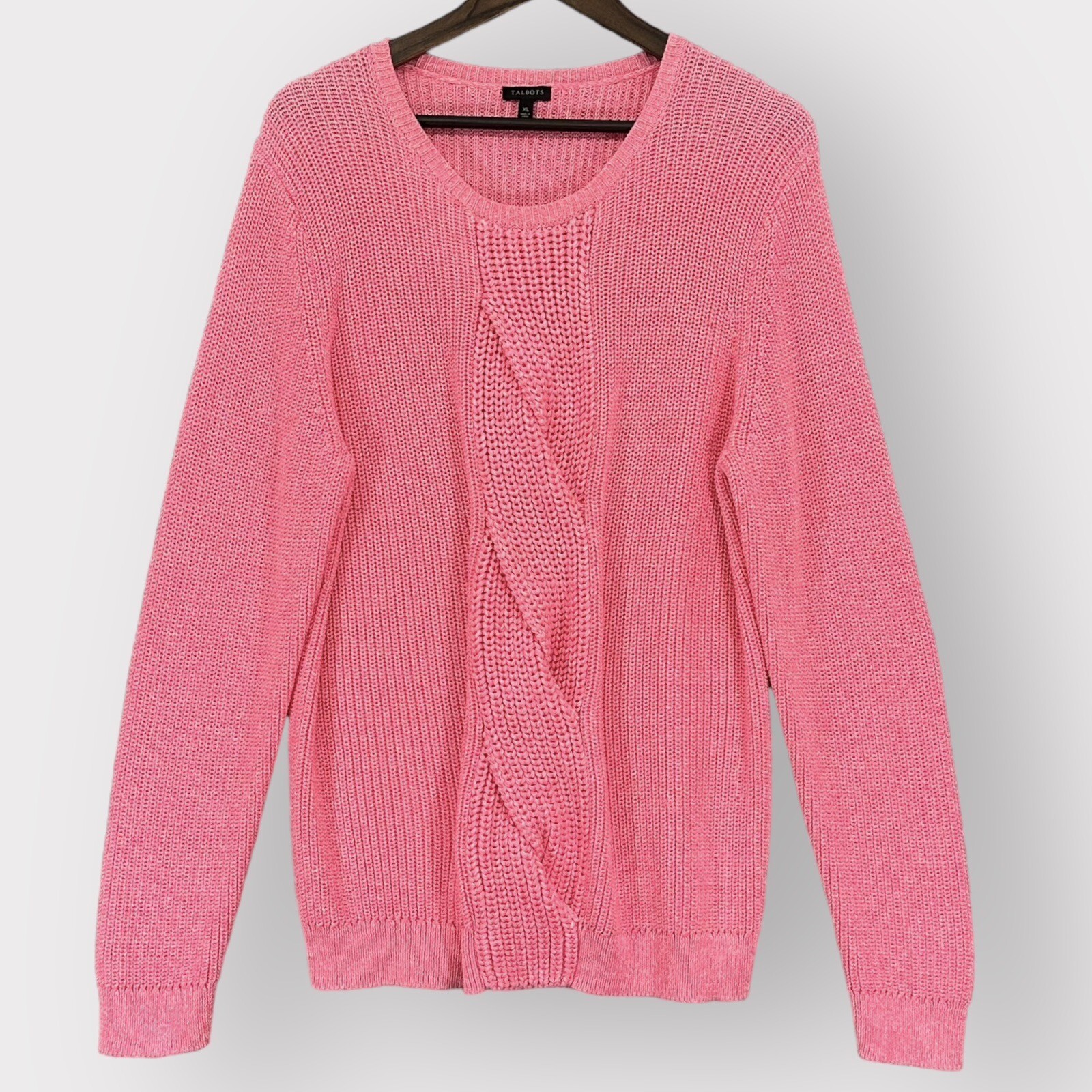 Talbots Pullover Knit Sweater Women Size XL Pink Long Sleeves Round Neck X40