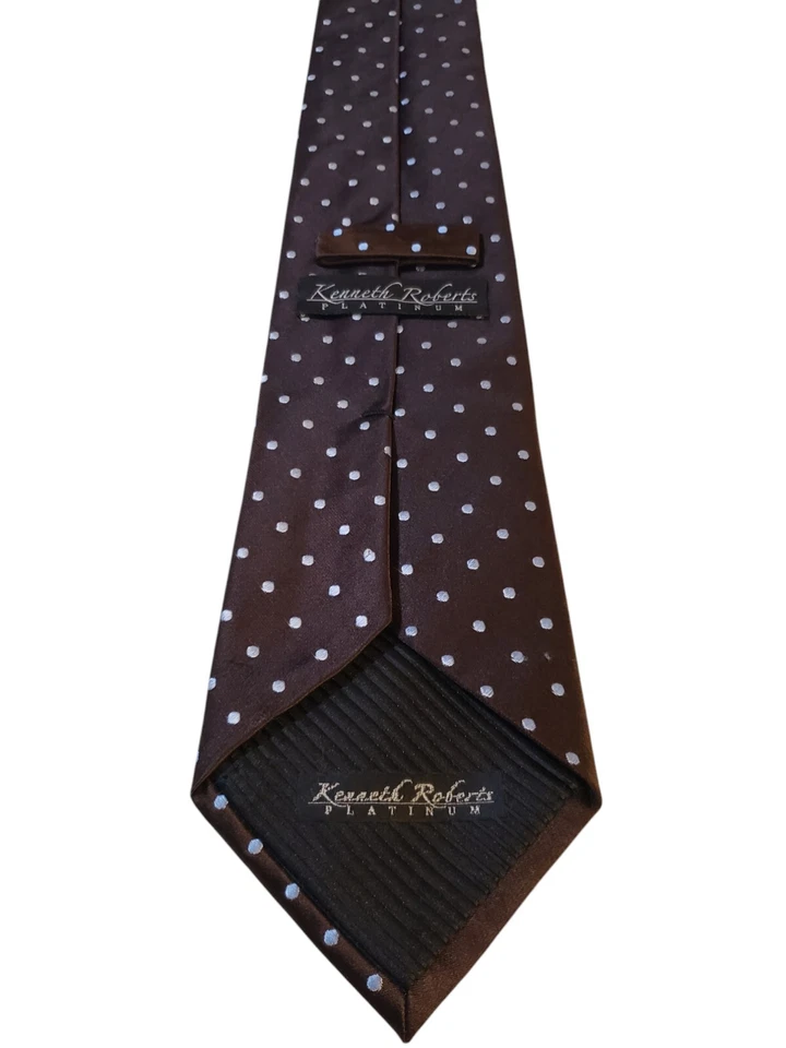 Corbata Kenneth Roberts Platino Cuello Hombre Diseñador Lujo Marrón Azul Lunares Seda Foto 4 de 4