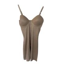 ASSETS by Spanx Women’s Strapless Cupped Mid-Thigh Beige Bodysuit Sz L GUC