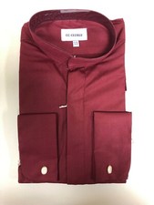 Mens BURGUNDY MEDIUM 15 1/2 32-33 BANDED Collar Clergy Minister Clerical Shirt