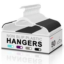 Plastic Hangers 50 Pack Plastic Clothes Hangers Non Slip Hangers with Grip He...