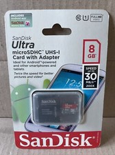 SanDisk 8GB Ultra Micro SDHC Memory Card With Adapter. New Factory Sealed
