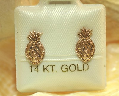 KLEINE OHRSTECKER 6,5 MM MASSIV 14 K ROSÉGOLD DC STRUKTURIERT HAWAIIANISCHE ANANAS