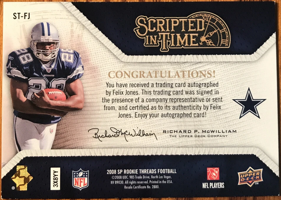 2008 SP Rookie Threads Scripted In Time Felix Jones ST-FJ #’d 132/255 - Image 2 of 2