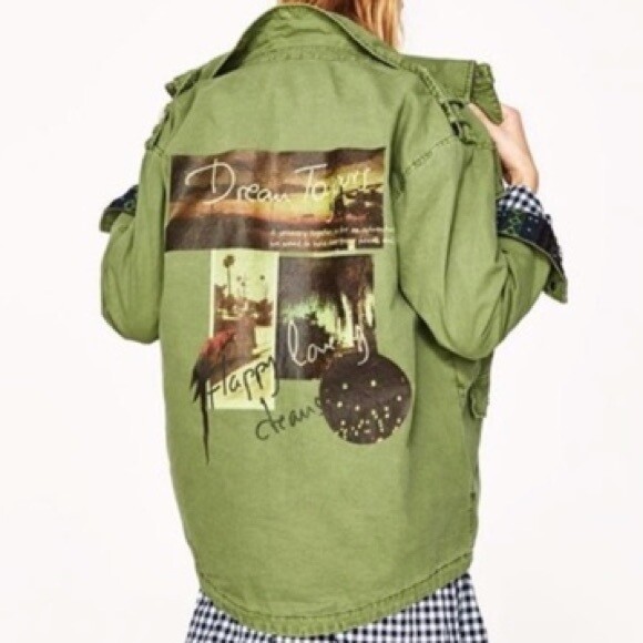 Zara Basic Military Utility Olive Green Jacket XS Gem