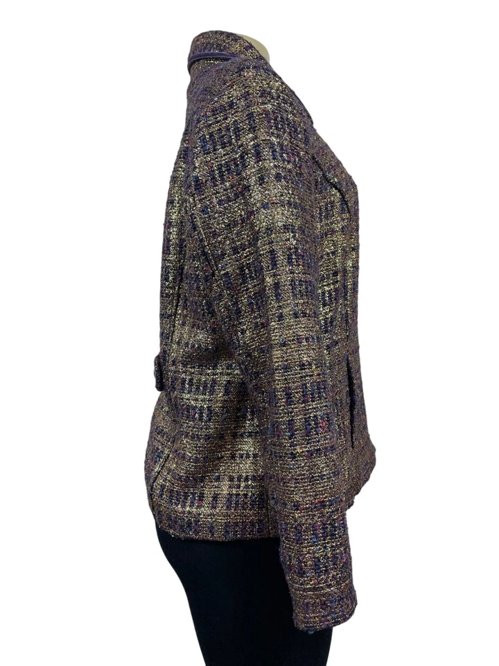 Abrigo Blazer Vintage Draper’s & Damons Mujer’s Dorado y Púrpura Tweed Talla M Foto 3 de 4