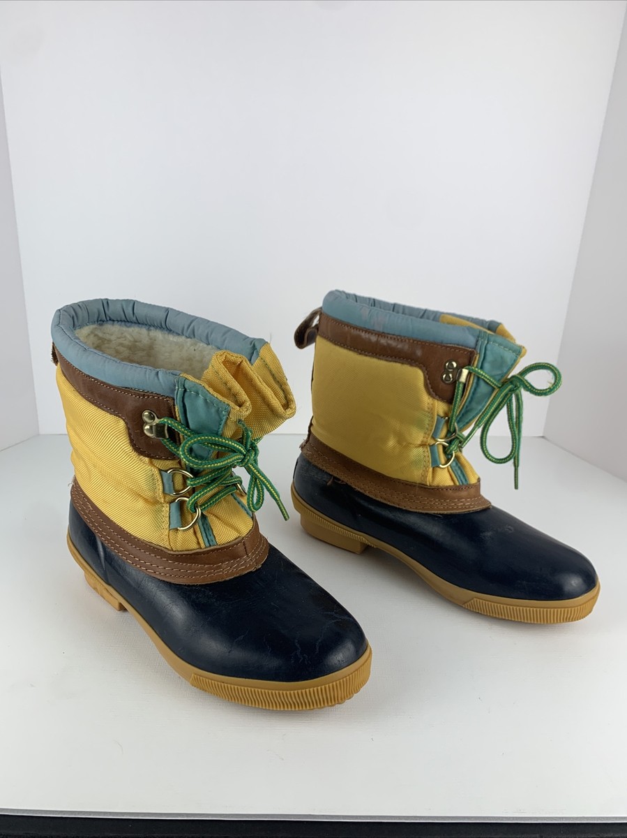 0148- Vintage 80s Lands End Winter Duck Boots Insulated Yellow