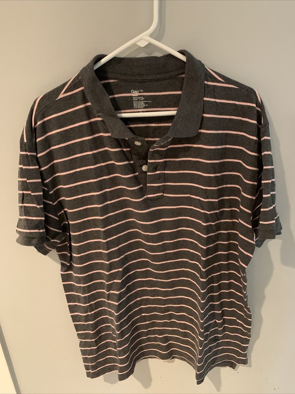 Gap Mens S/s Collared Polo Shirt Size XXL Grey & Pink Striped