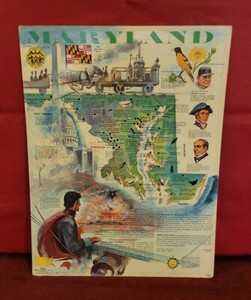 VINTAGE 1960 MARYLAND STATE HISTORY FORT MCHENRY 17X22" CLASSROOM WALL POSTER