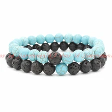Natural Handmade 8MM Turquoise Lava Stone Couple Round Bead Bracelet Men Woman