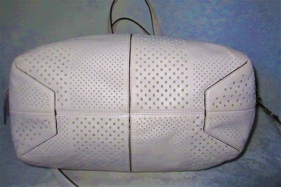 COACH Off White Perforated Stripe Leather Bleecker Cooper