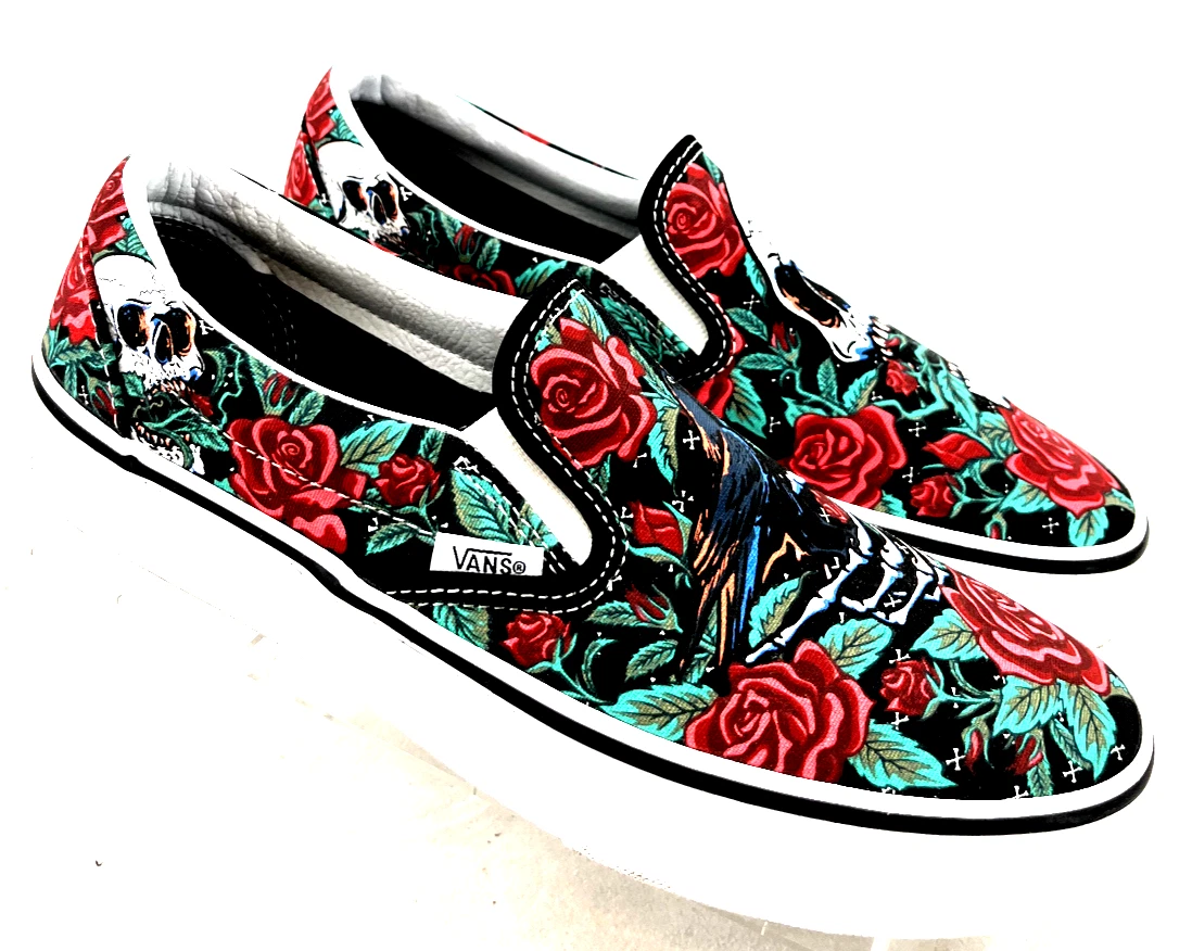 VANS Off The Wall Roses Skeleton Multicolored Slip-On Sneaker Shoes  Womenu0026#039;s US 8 | eBay